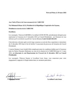Louis Gérald Gilles représente l’accord du 21 décembre au Conseil présidentiel